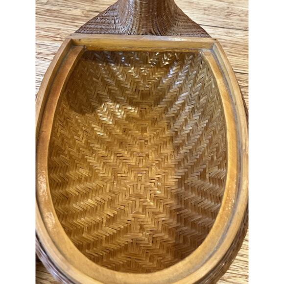 Vtg Shanghai Handicrafts Wicker Bamboo Duck Woven Basket Storage 1960s 14x9” - Picture 10 of 12